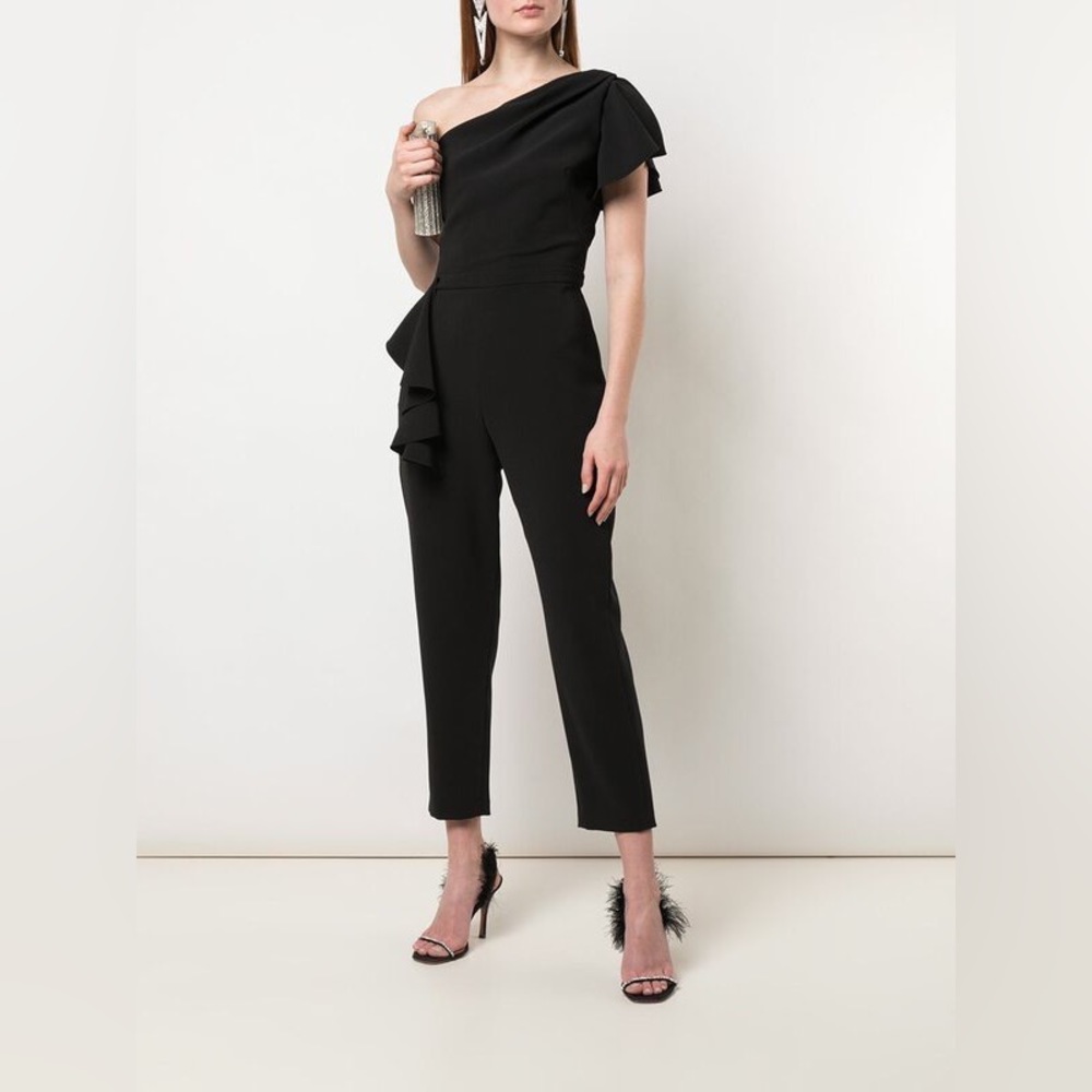 NWTs! Never worn; Marchesa Notte - One - Shoulder Tailored Black Jumpsuit
